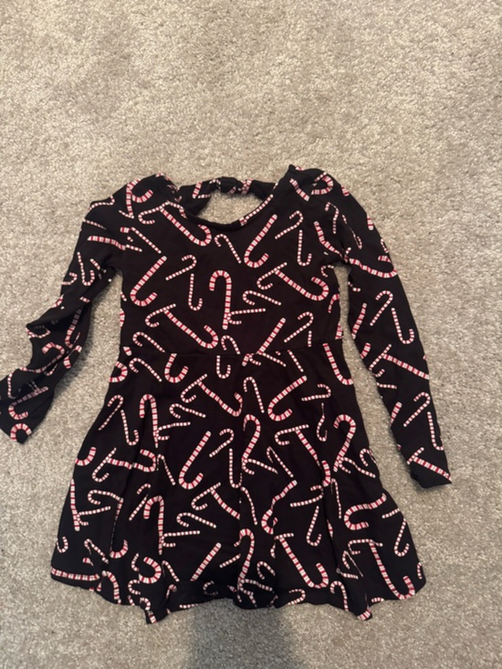 The Children's Place Black Dress with Red & White Candy Cane Print